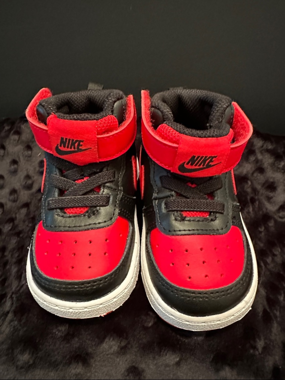 Nike Kids Red and Black High-Top Sneakers with Velcro Strap